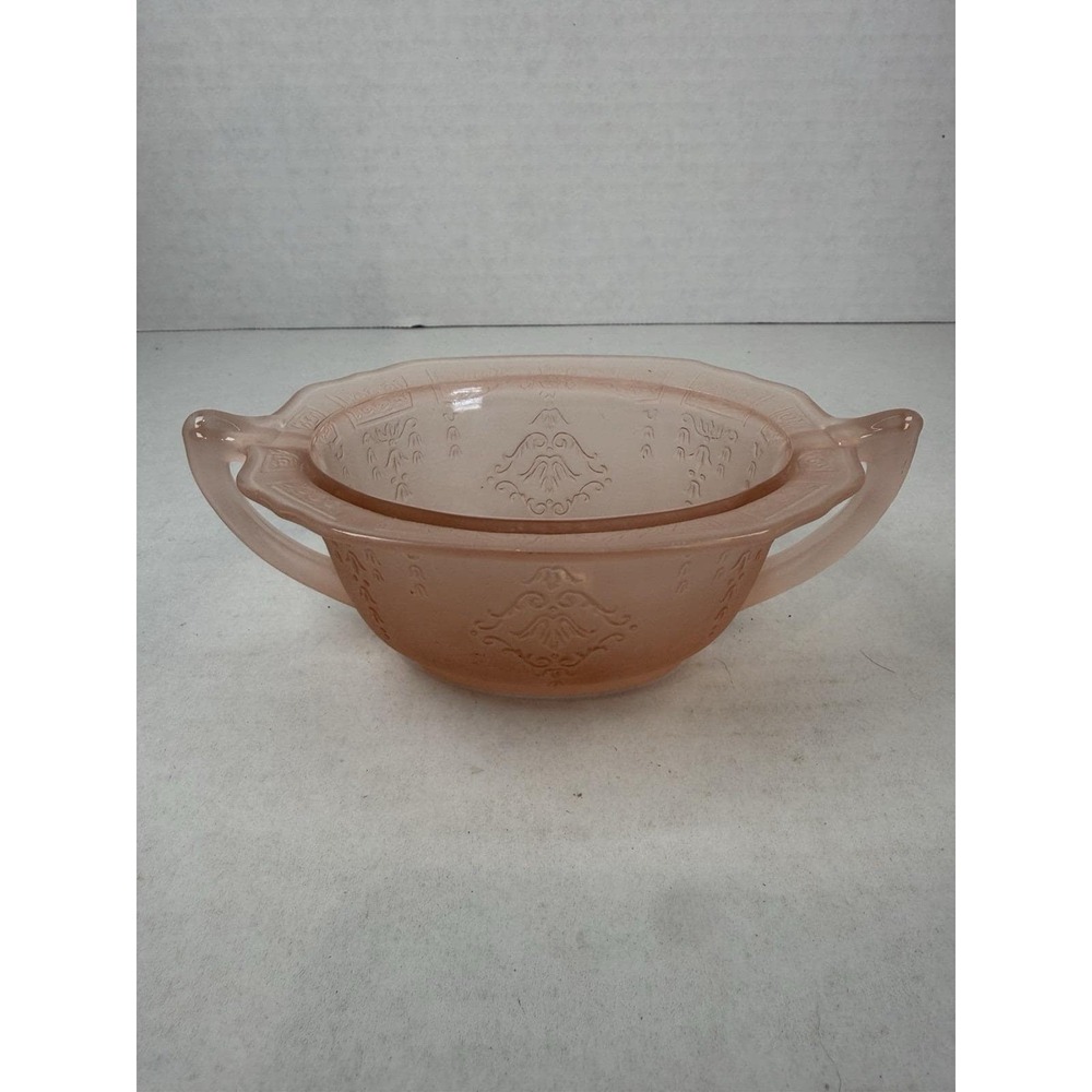 Anchor Hocking Princess Pink Satin Frosted Sugar Bowl Depression Glass